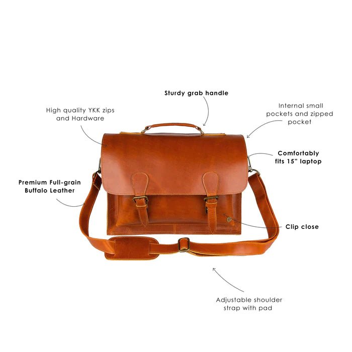 Unique Personalized Custom Tan Satchel Customized Messenger Bag Gifts for Men by Groovy Guy