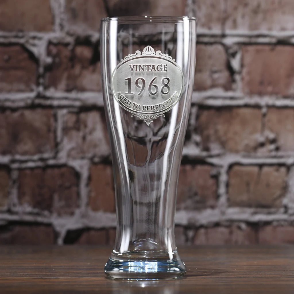 Unique Personalized Birthday Pilsner Beer Glass Customized Drinkware Gifts for Men by Groovy Guy