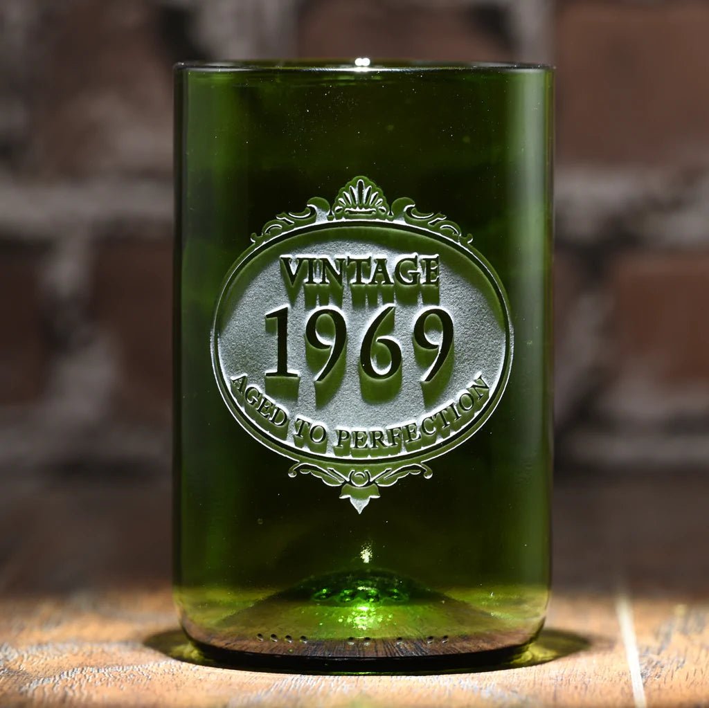 Unique Personalized Vintage Birthday Green Wine Bottle Glass Customized Drinkware Gifts for Men by Groovy Guy