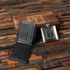 Black Leather Wallet and Stainless Steel Flask