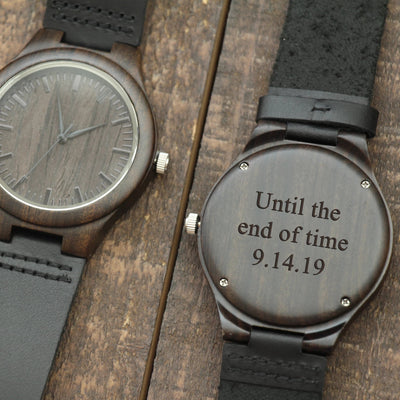Engraved Wooden Watch With Leather Strap