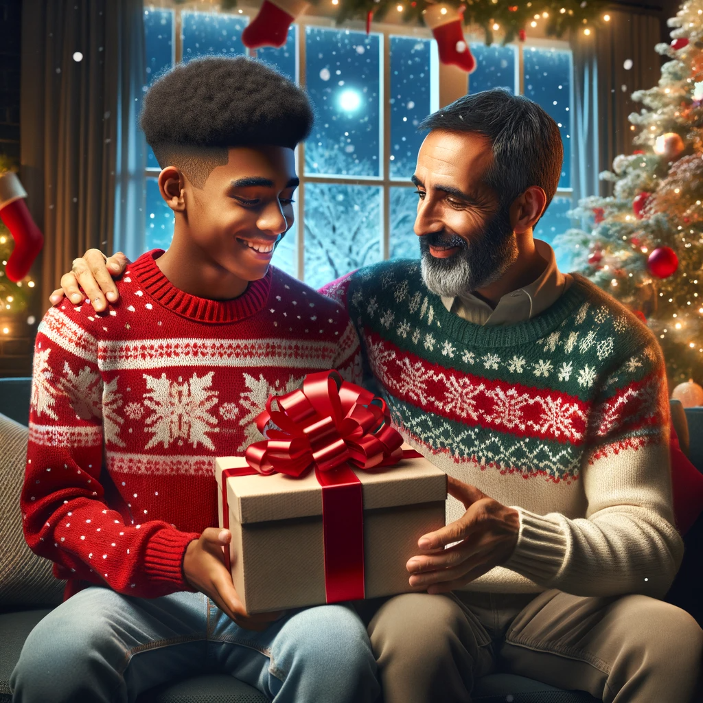 https://www.groovyguygifts.com/cdn/shop/articles/DALL_E_2023-11-07_16.16.04_-_Illustrate_a_heartwarming_Christmas_scene_where_a_son_is_giving_his_father_a_gift._The_son_a_young_Black_teenager_is_presenting_a_wrapped_box_with_a_1600x.png?v=1699348589