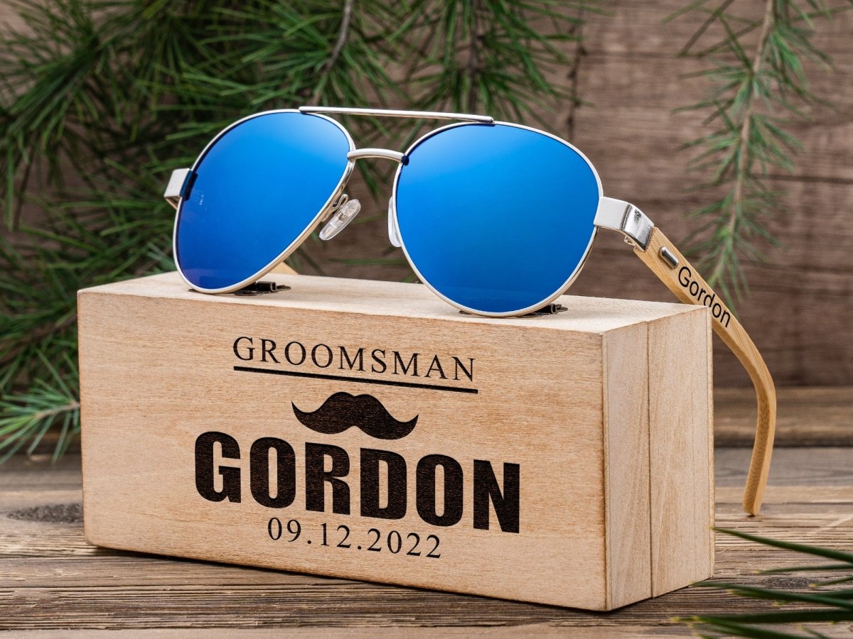 Unique Personalized UV Aviators Customized Sunglasses Gifts for Men by Groovy Guy