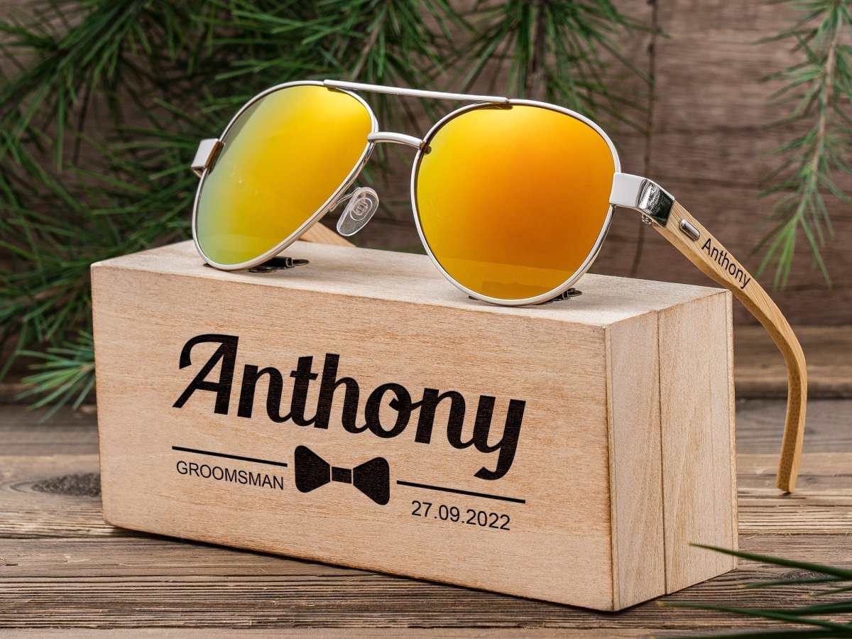 Unique Personalized UV Aviators Customized Sunglasses Gifts for Men by Groovy Guy