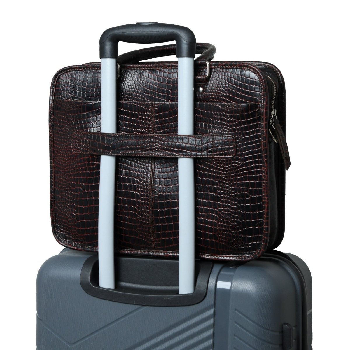 Unique Personalized Croco Leather Computer Bag, Dark Brown Customized Gifts for Men by Groovy Guy