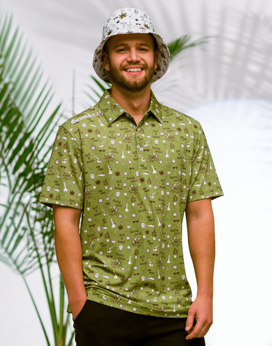 Unique Personalized Golf Golf & Ganja Allover Men's Polo Customized Golf Gifts for Men by Groovy Guy