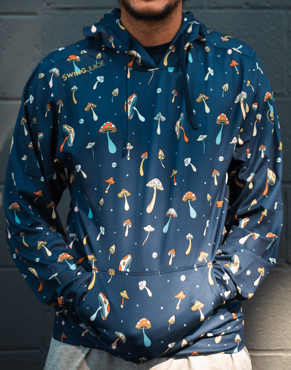 Unique Personalized Golf Magic Mushrooms Men's Performance Hoodie Customized Golf Gifts for Men by Groovy Guy