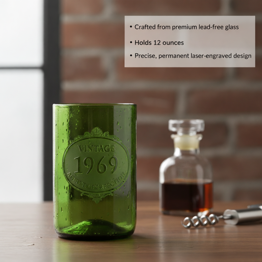 Vintage Birthday Green Wine Bottle Glass