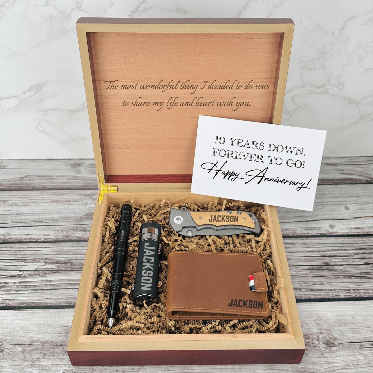 Unique Personalized Eternal Harmony 10 Year Anniversary Gift Set Customized Anniversary Gifts for Men by Groovy Guy