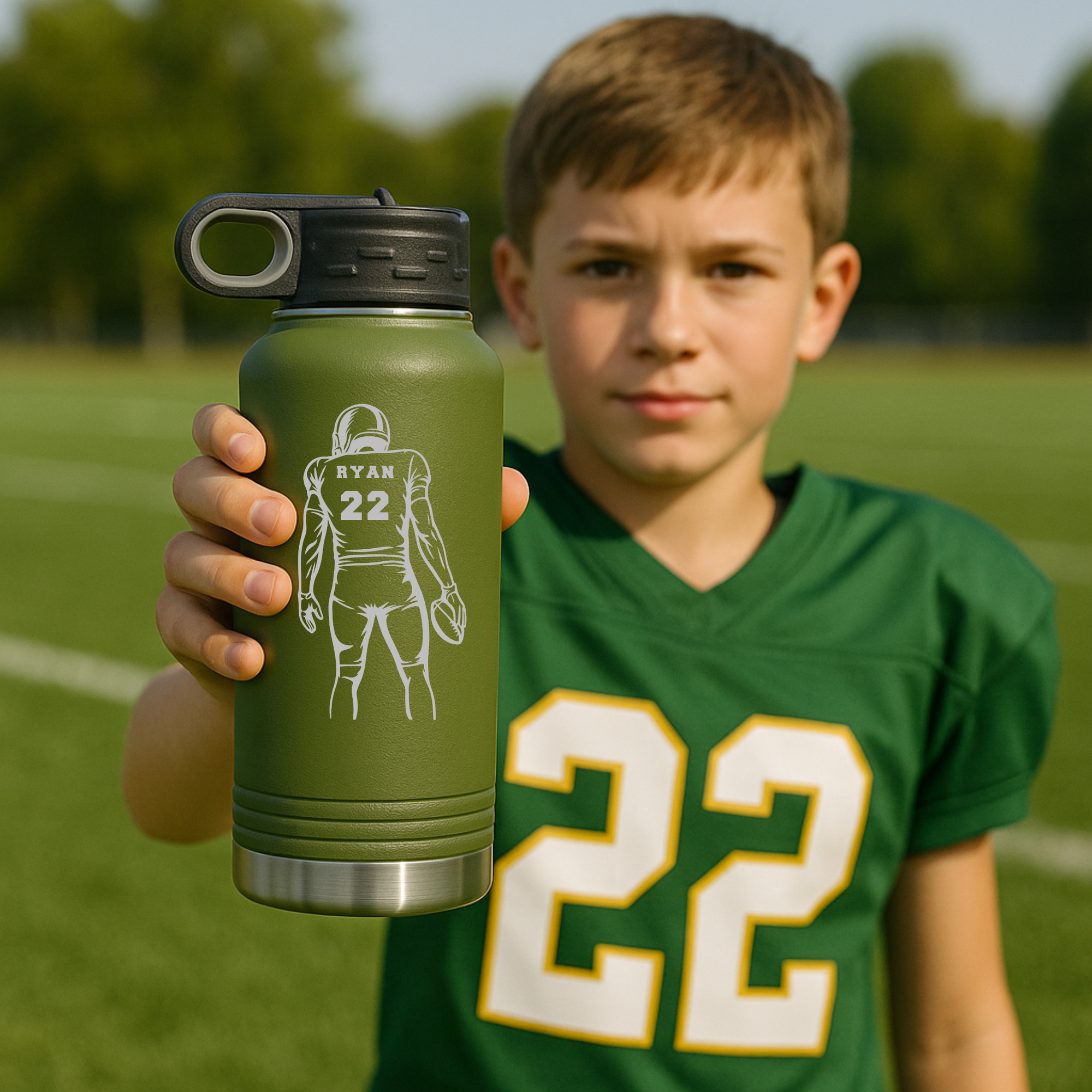 Football Player Water Bottle