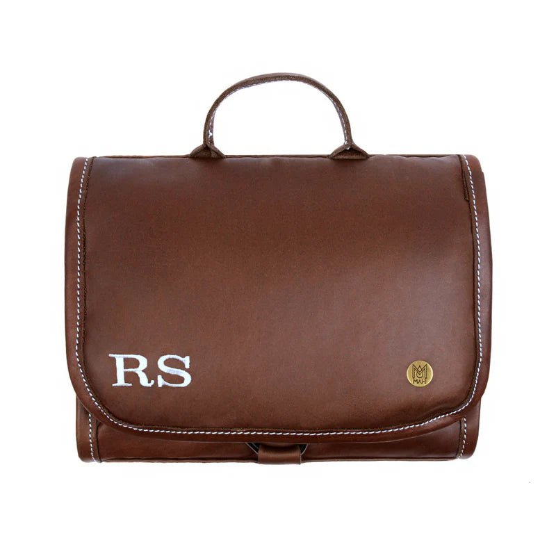Unique Personalized Leather Hanging Wash Bag Customized Dopp Kit Gifts for Men by Groovy Guy