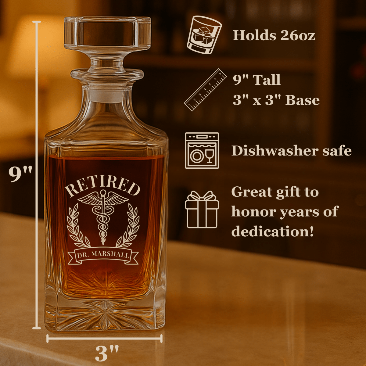 Unique Personalized Doctor Retirement Decanter Customized Decanter Set Gifts for Men by Groovy Guy