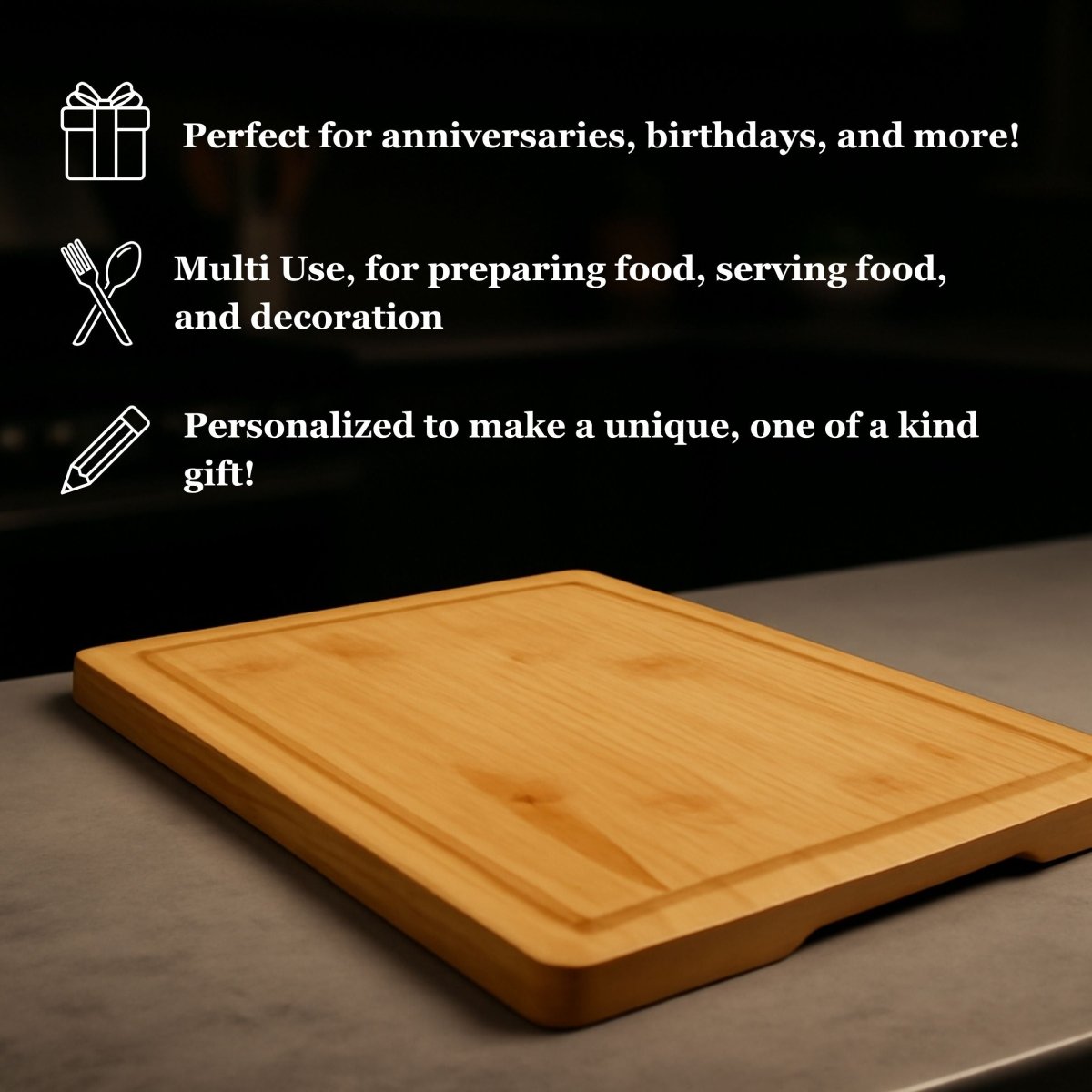 Personalized bamboo cutting board with engraved heart, initials, and “Est. 2010” for anniversary gift