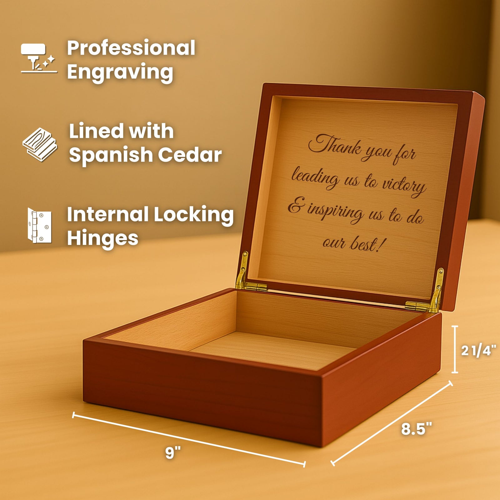Personalized soccer coach keepsake box gift with engraved message for storing memories and team mementos