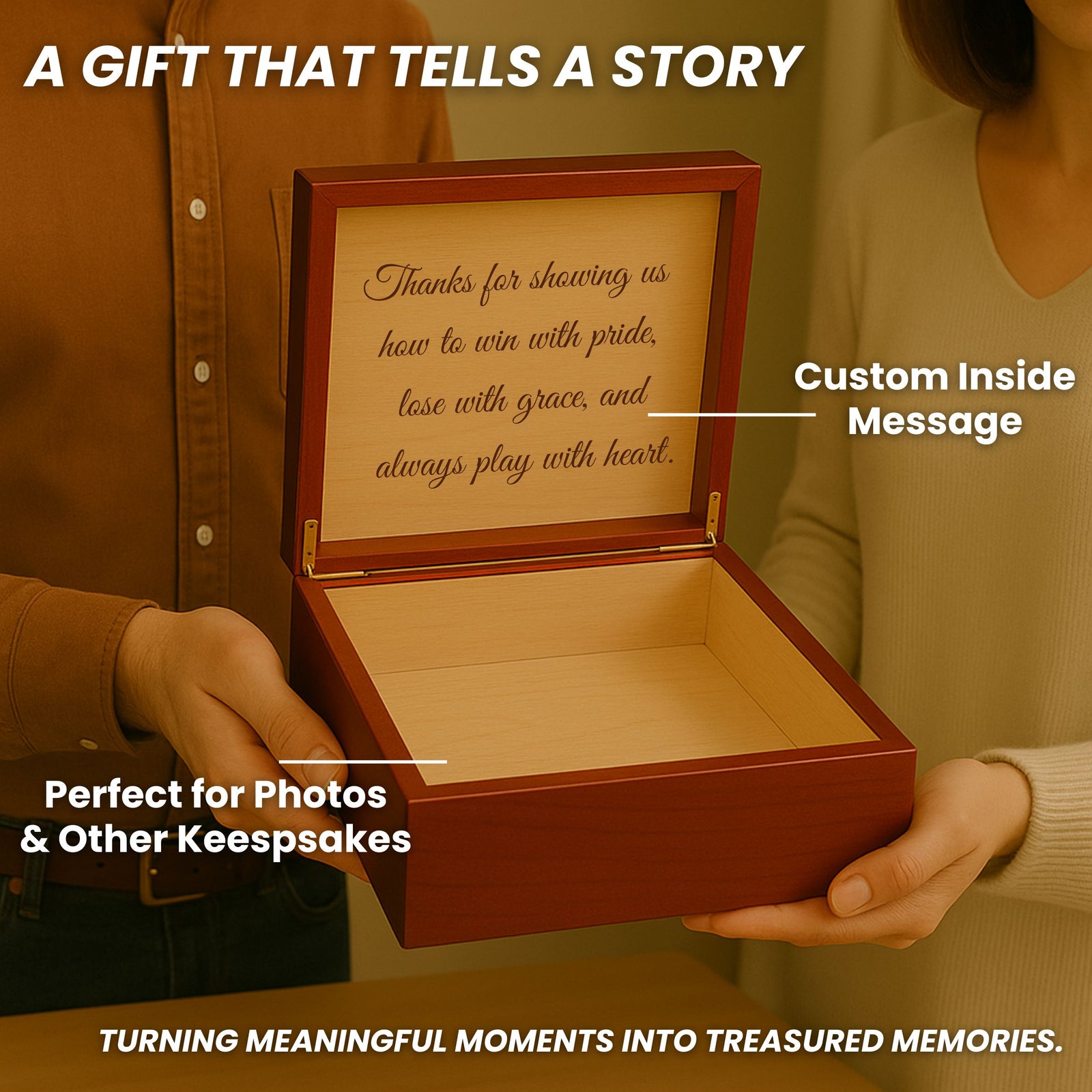 Personalized soccer coach keepsake box gift with engraved message for storing memories and team mementos