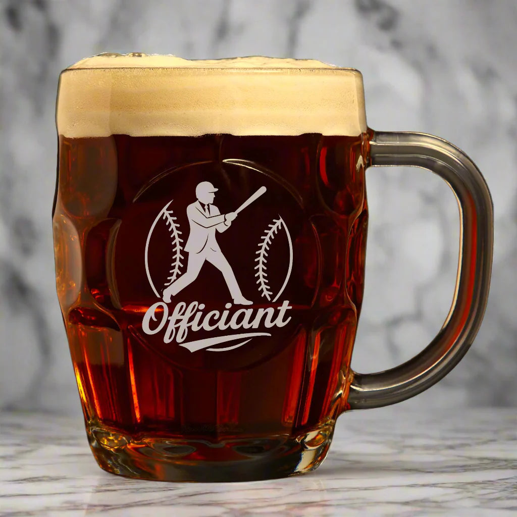 Personalized beer mug with baseball batter design and engraved wedding role for groomsmen or wedding party gift