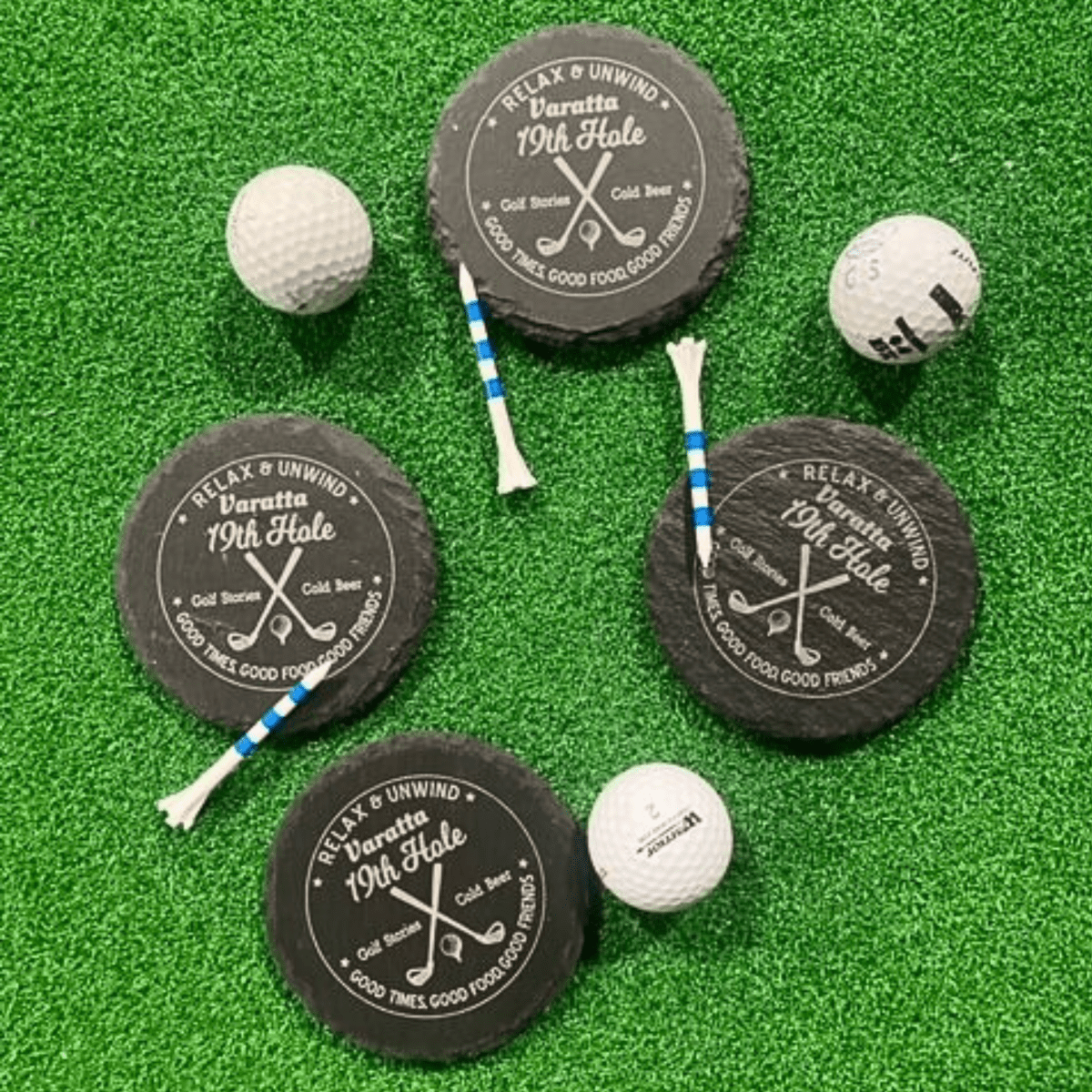 Unique Personalized 19th Hole Coaster - Set of 4 Customized Golf Gifts for Men by Groovy Guy
