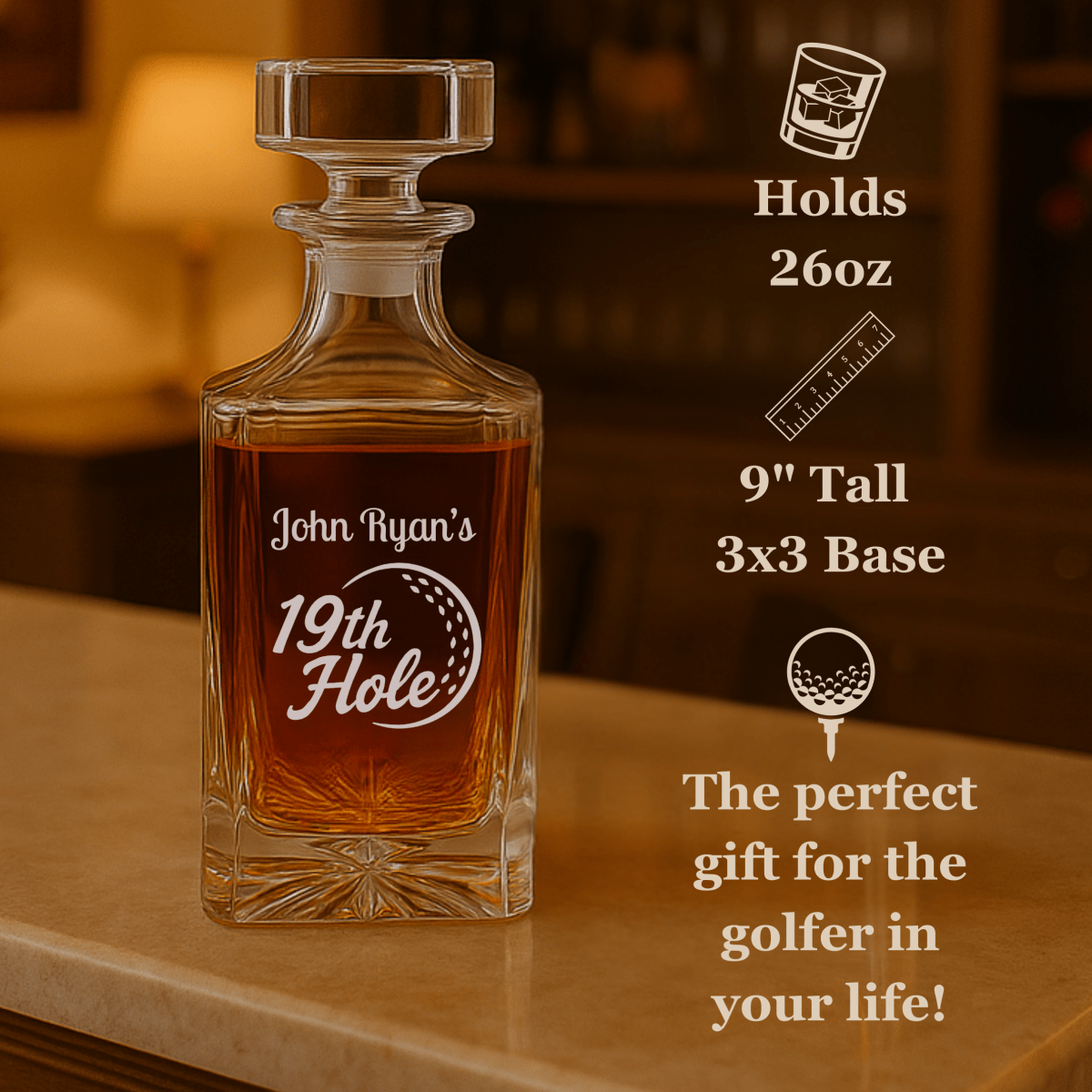 Unique Personalized The 19th Hole Reserve Decanter Customized Retirement Gifts for Men by Groovy Guy