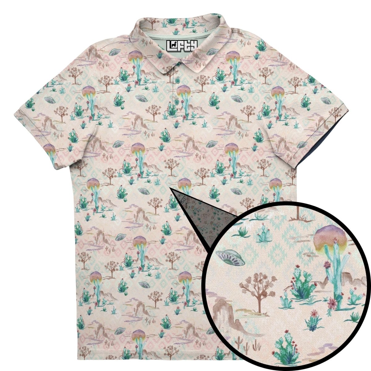 Unique Personalized Area 51 Front Nine | Watercolor/Desert Golf Polo for Men Customized Men's Golf Polo Gifts for Men by Groovy Guy