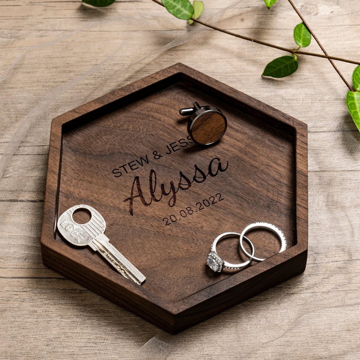 Unique Personalized Wooden Love Hexagon Valet Tray Customized Valet Tray Gifts for Men by Groovy Guy