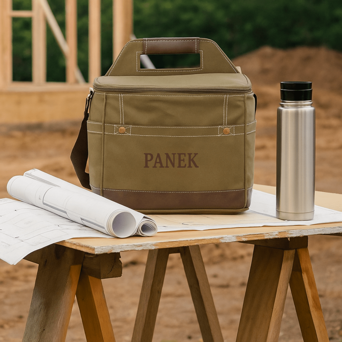 Rugged personalized construction lunch box cooler for men