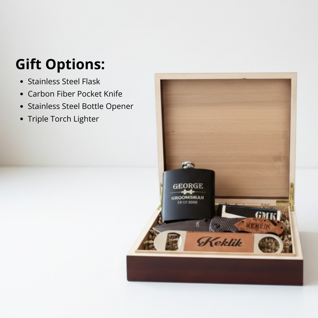 groomsmen tackle box TerManator Personalized Groomsmen Gift Set - Flask, Knife, Lighter & Bottle Opener | Wedding Gift