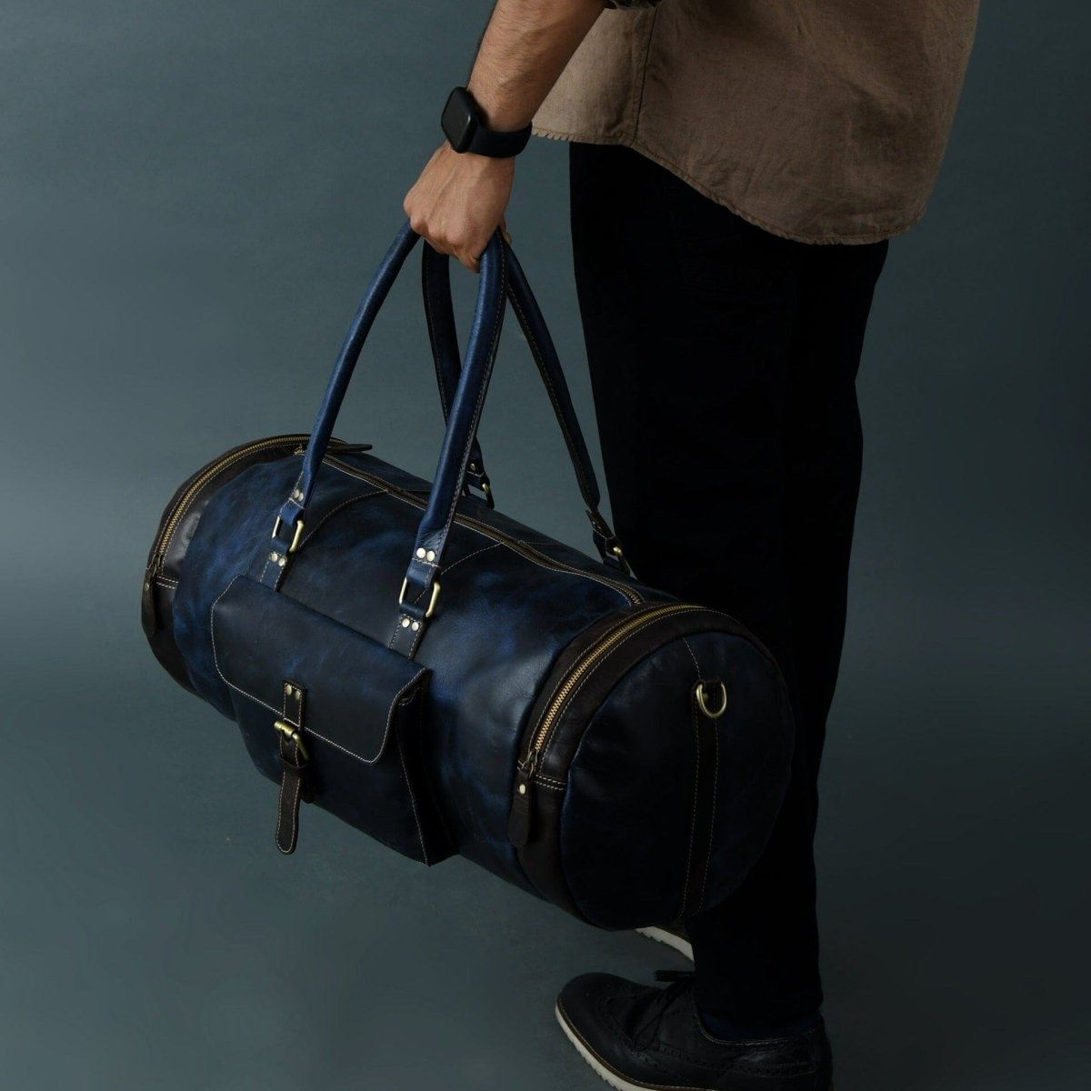 Unique Personalized Blue Premium Duffle Customized Duffel Bags Gifts for Men by Groovy Guy