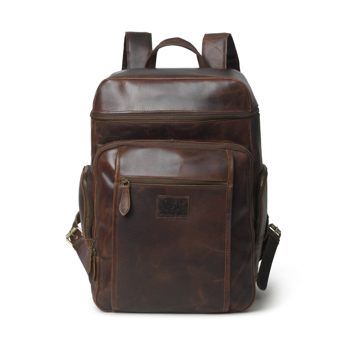 Unique Personalized Alpha Brown Buffalo Leather Travel Backpack Customized Backpacks Gifts for Men by Groovy Guy