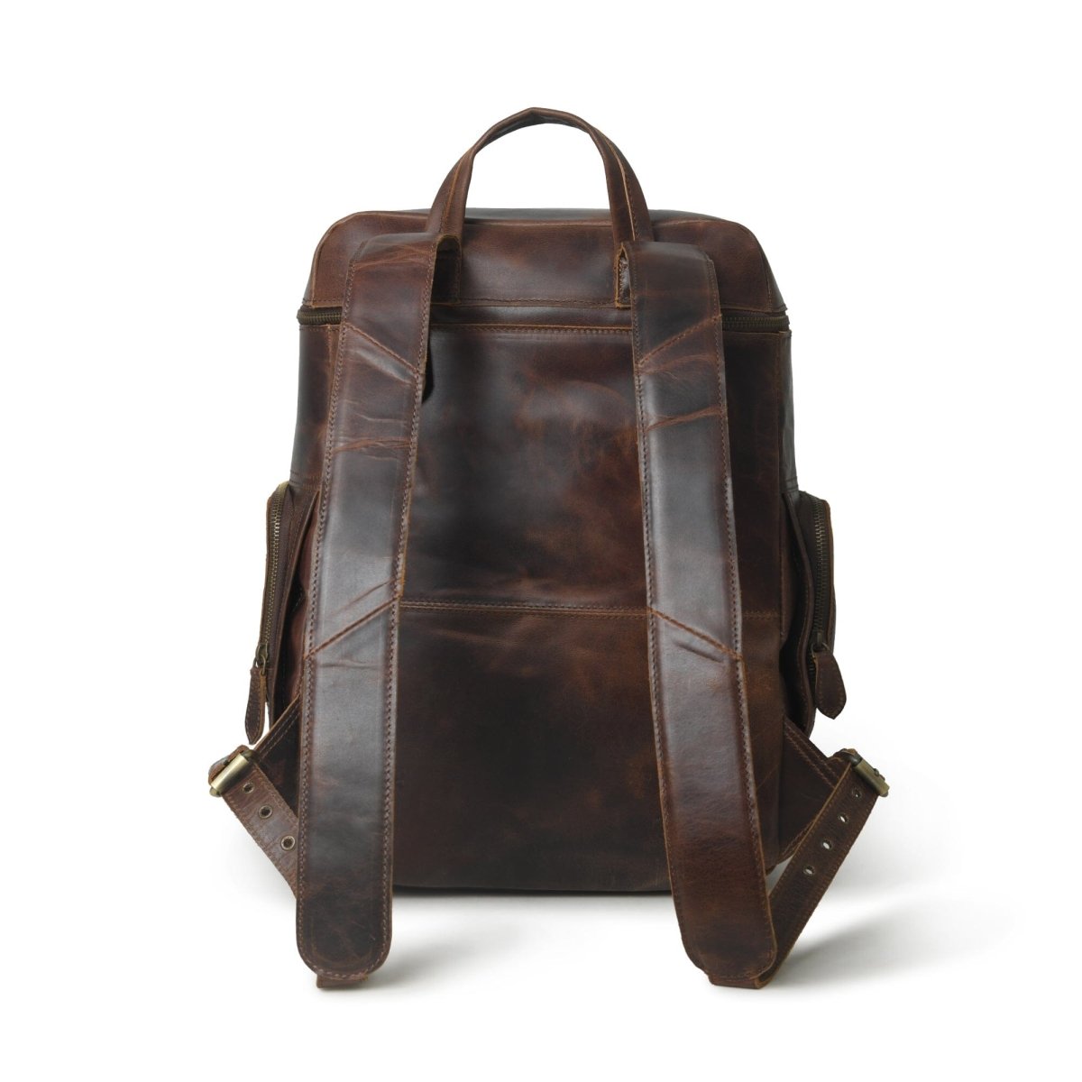 Unique Personalized Alpha Brown Buffalo Leather Travel Backpack Customized Backpacks Gifts for Men by Groovy Guy