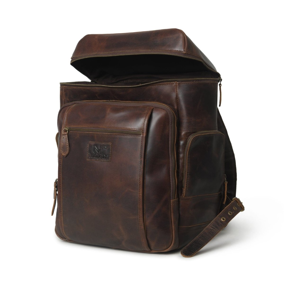 Unique Personalized Alpha Brown Buffalo Leather Travel Backpack Customized Backpacks Gifts for Men by Groovy Guy