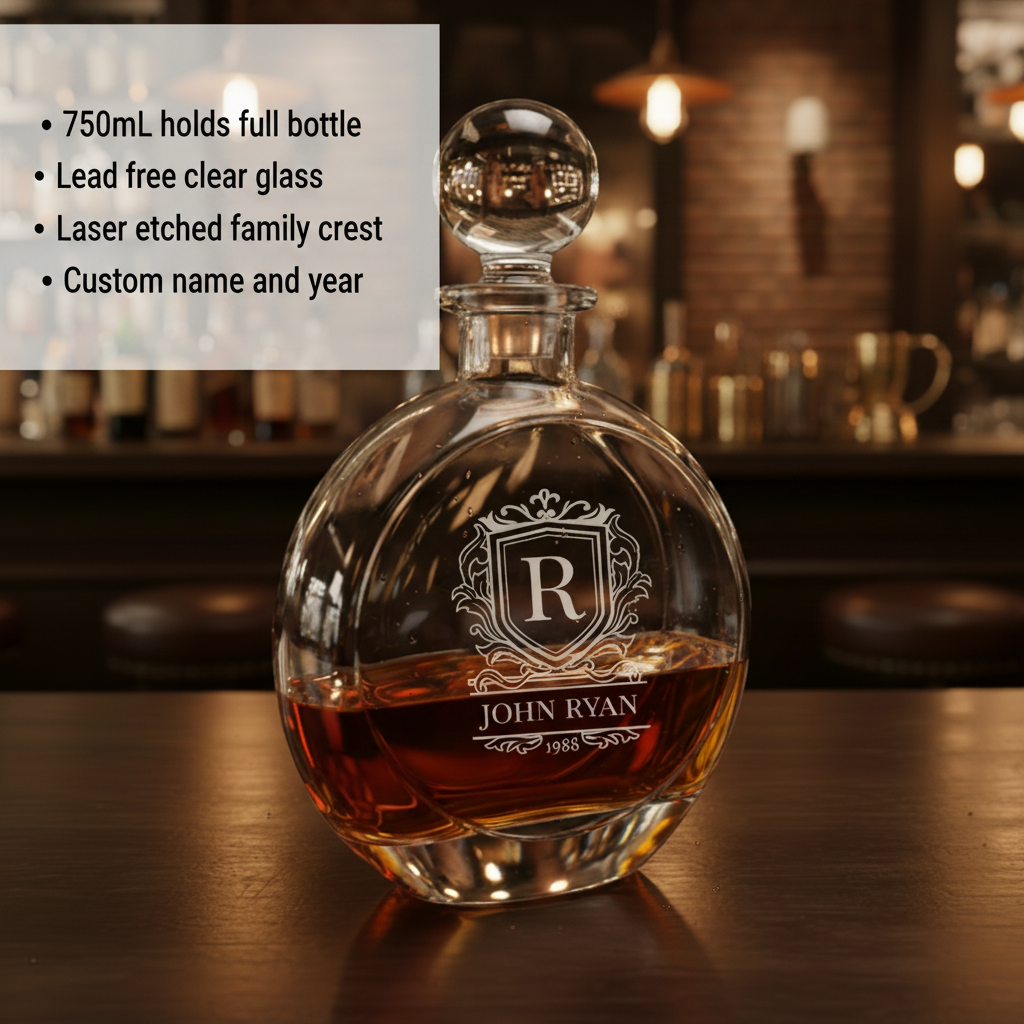 Heritage Crest Personalized Whiskey Decanter — features and details