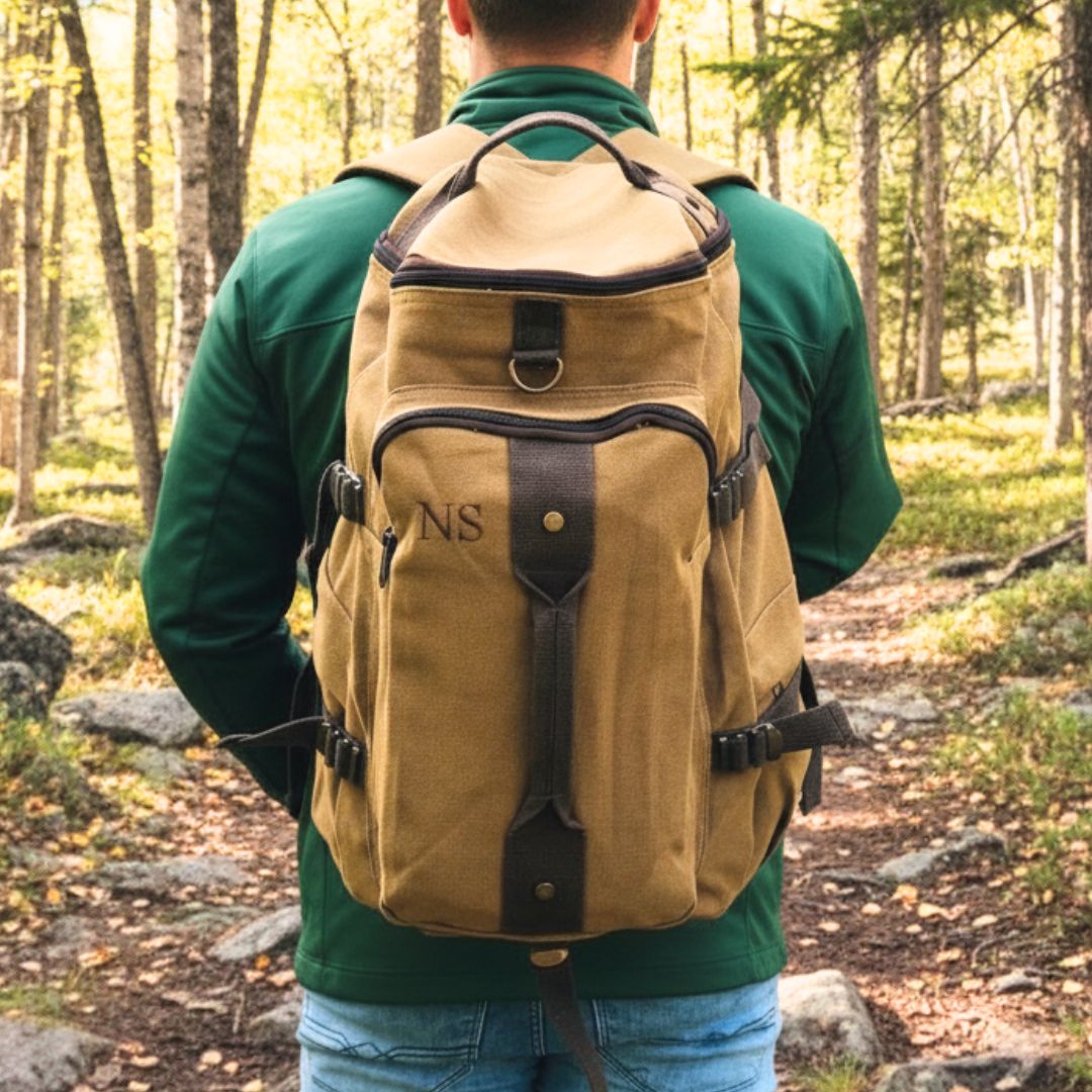 Custom embroidered canvas travel backpack for men