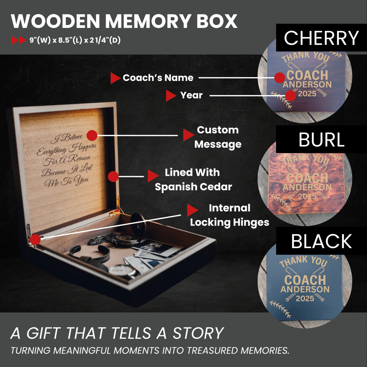 Unique Personalized Baseball Coach Keepsake Box Customized Gifts for Men by Groovy Guy