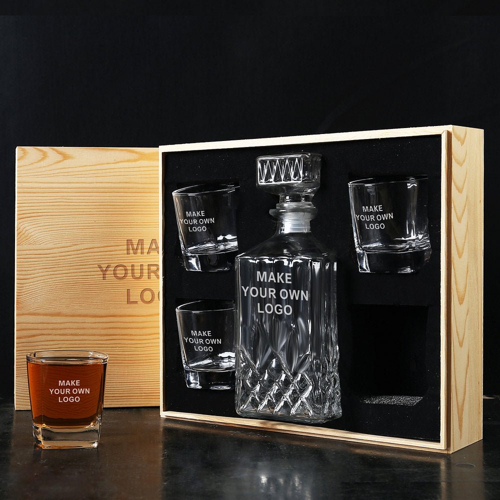 Unique Personalized Complete Corporate Logo Decanter Set Customized Decanter Gifts for Men by Groovy Guy