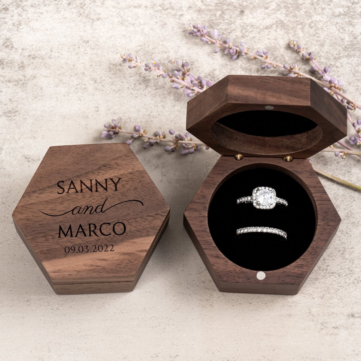 Unique Personalized Harmony Hexagon Ring Box Customized Ring Gifts for Men by Groovy Guy