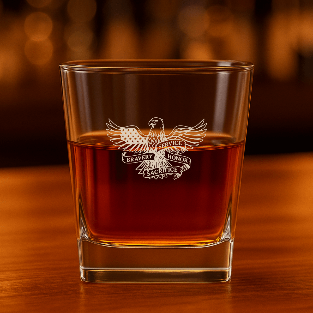 Unique Personalized Honor & Bravery Whiskey Glass Customized Whiskey Glass Gifts for Men by Groovy Guy