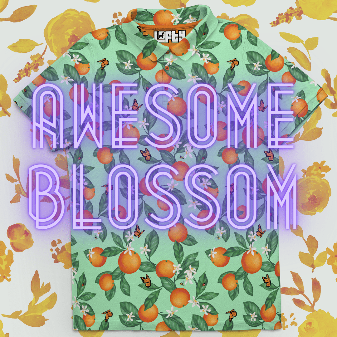Unique Personalized Awesome Blossom | Orange Blossom Pattern Golf Polo Customized Men's Golf Polo Gifts for Men by Groovy Guy