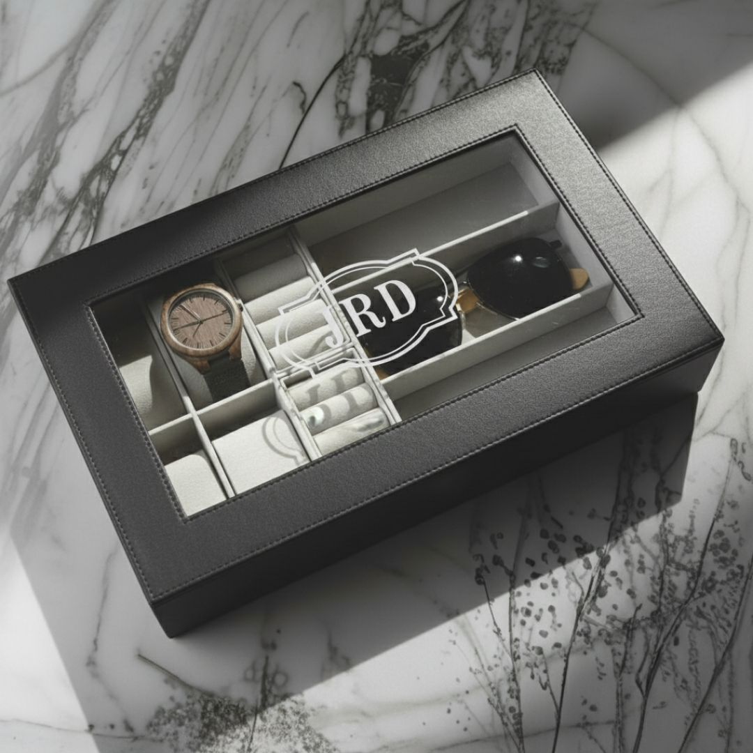 Personalized Men's Jewelry Box with Custom Engraving - Watch and Accessory Organizer