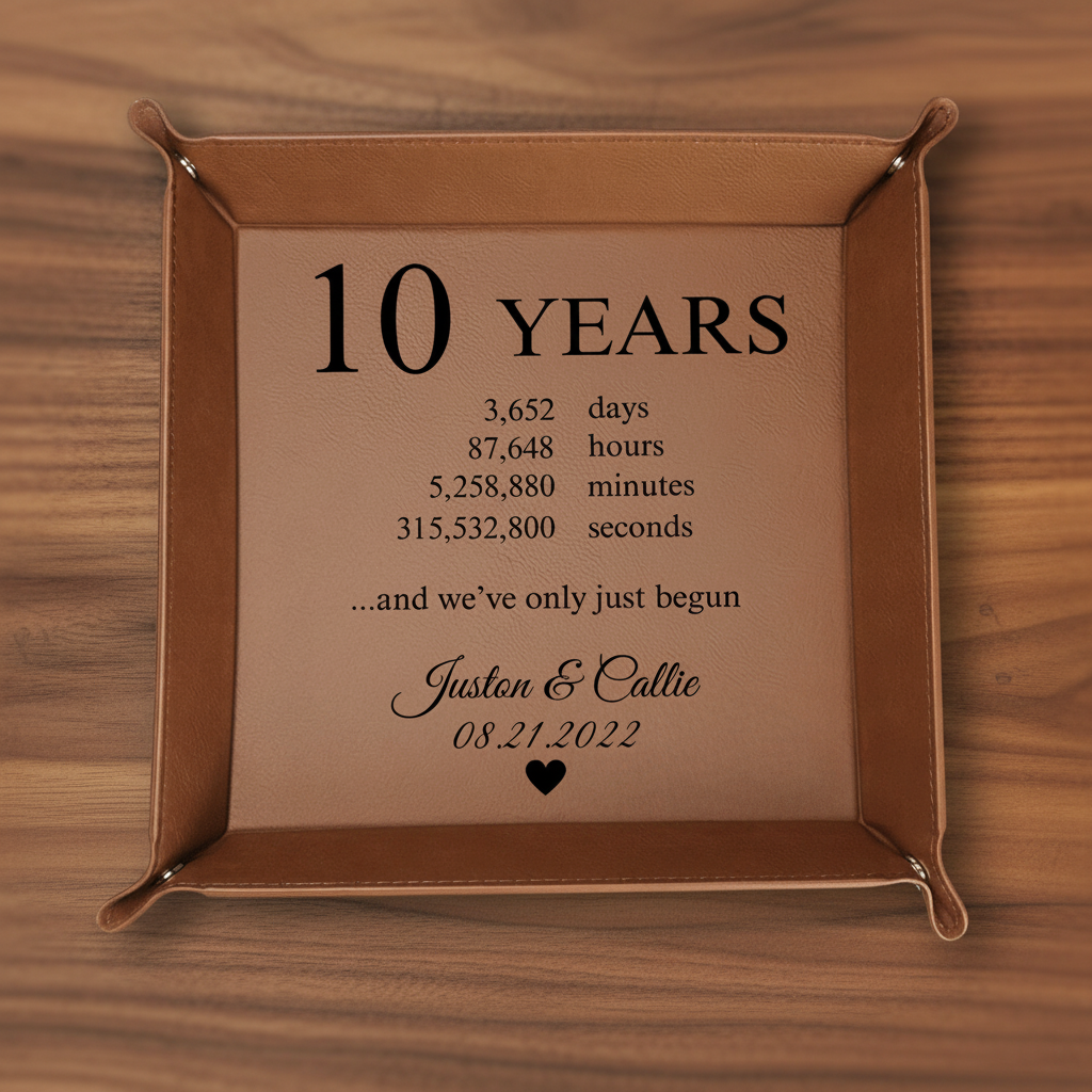 Milestone Anniversary Personalized Leather Valet Tray