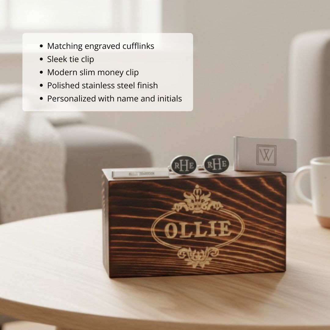 Personalized Cufflink & Tie Clip Set