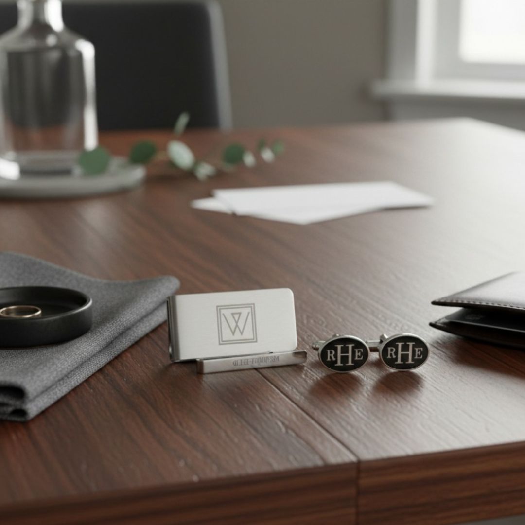 Personalized Cufflink & Tie Clip Set