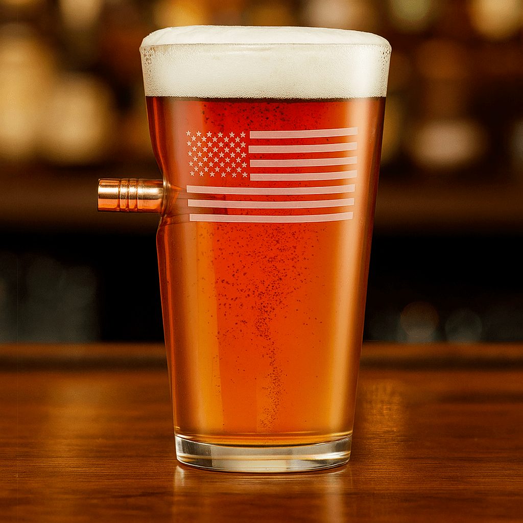 Unique Personalized Patriot Pour US Flag Pint Glass Customized Handmade Glass Gifts for Men by Groovy Guy