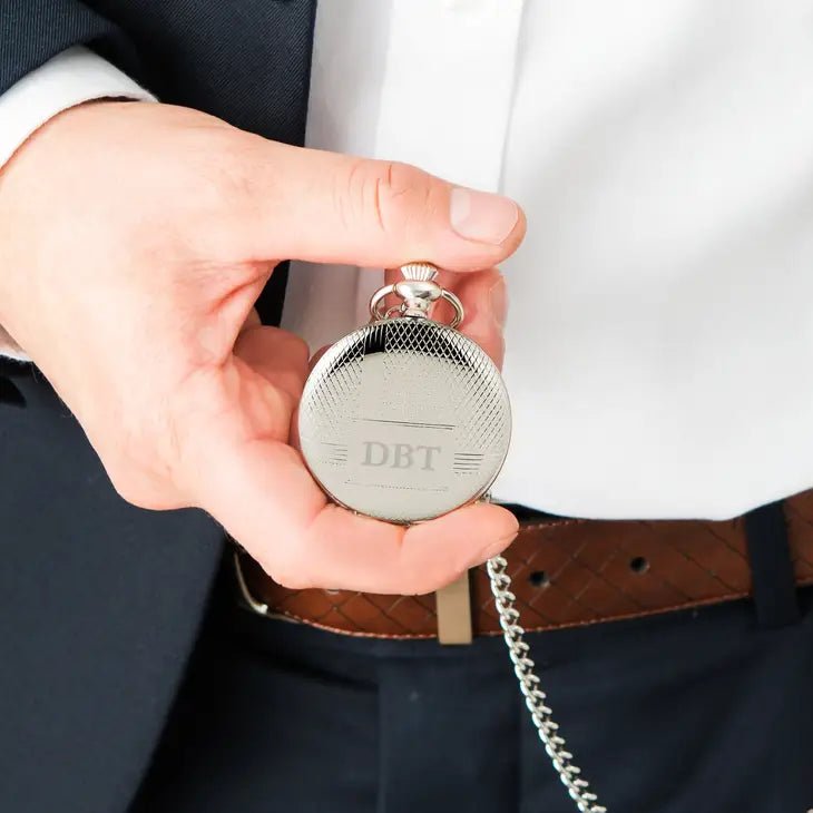 Unique Personalized Diamond Embossed Silver Pocket Watch Customized Watches Gifts for Men by Groovy Guy