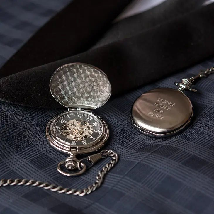 Unique Personalized Timeless Gunmetal Pocket Watch Customized Watches Gifts for Men by Groovy Guy
