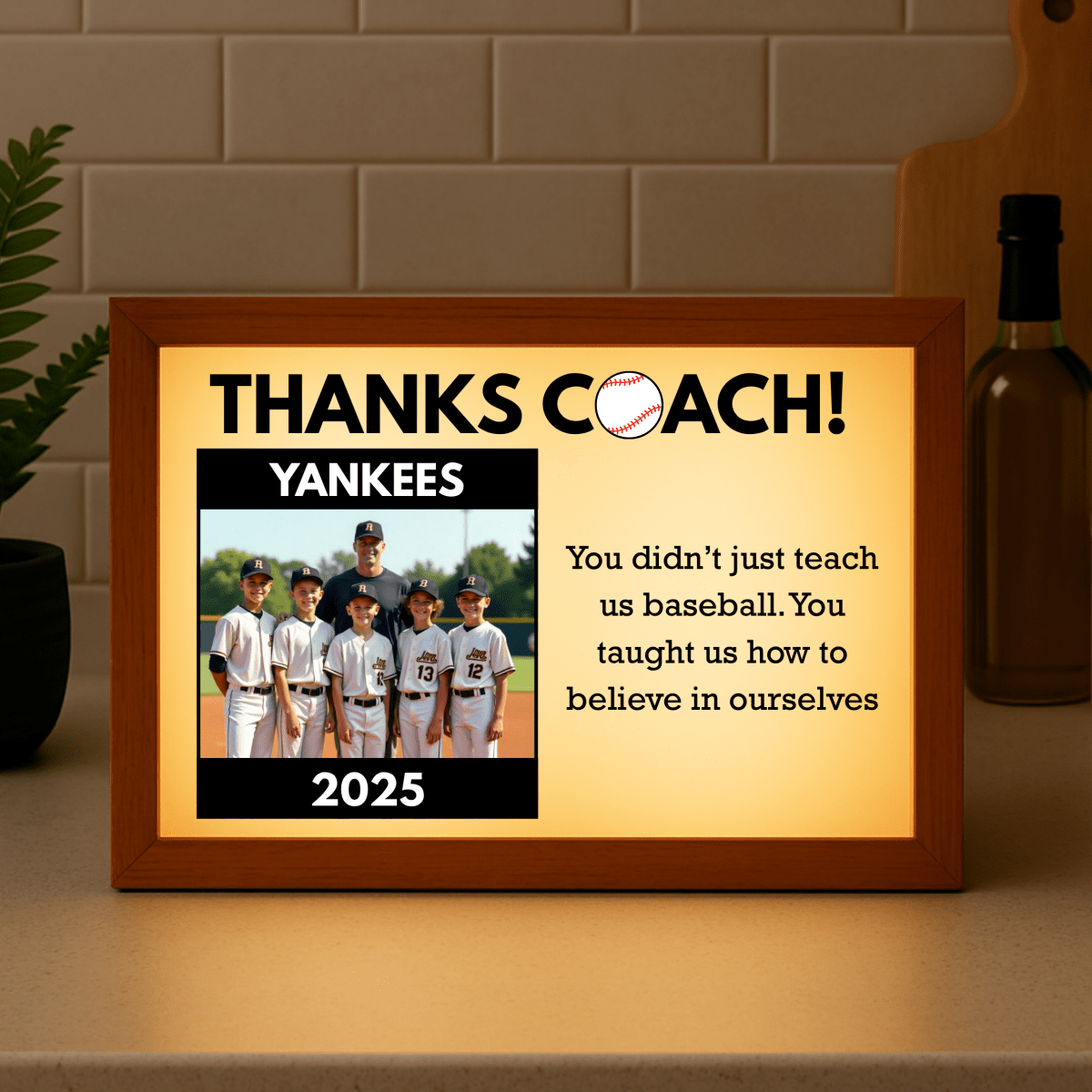 Unique Personalized Baseball Coach Light Up Picture Frame Customized Baseball Gifts for Men by Groovy Guy