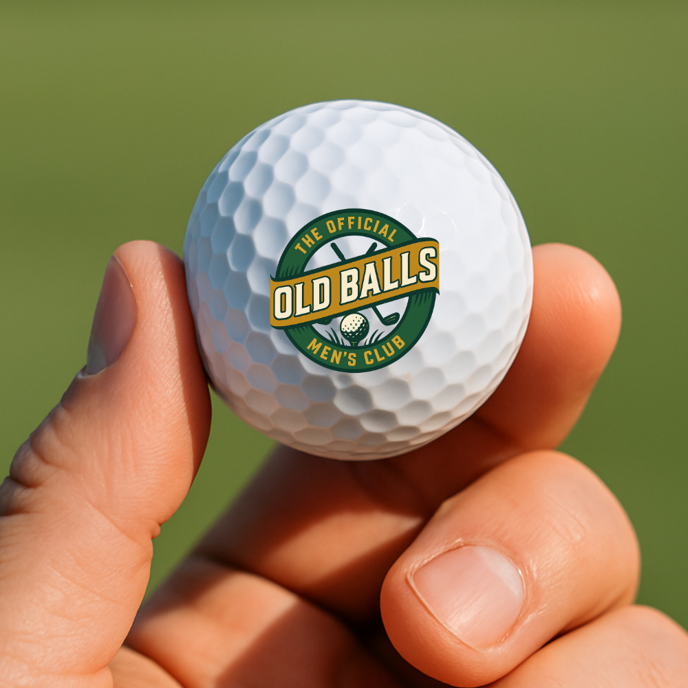 Funny golf ball with “Old Balls Men’s Club” design – gag gift for men who love golf