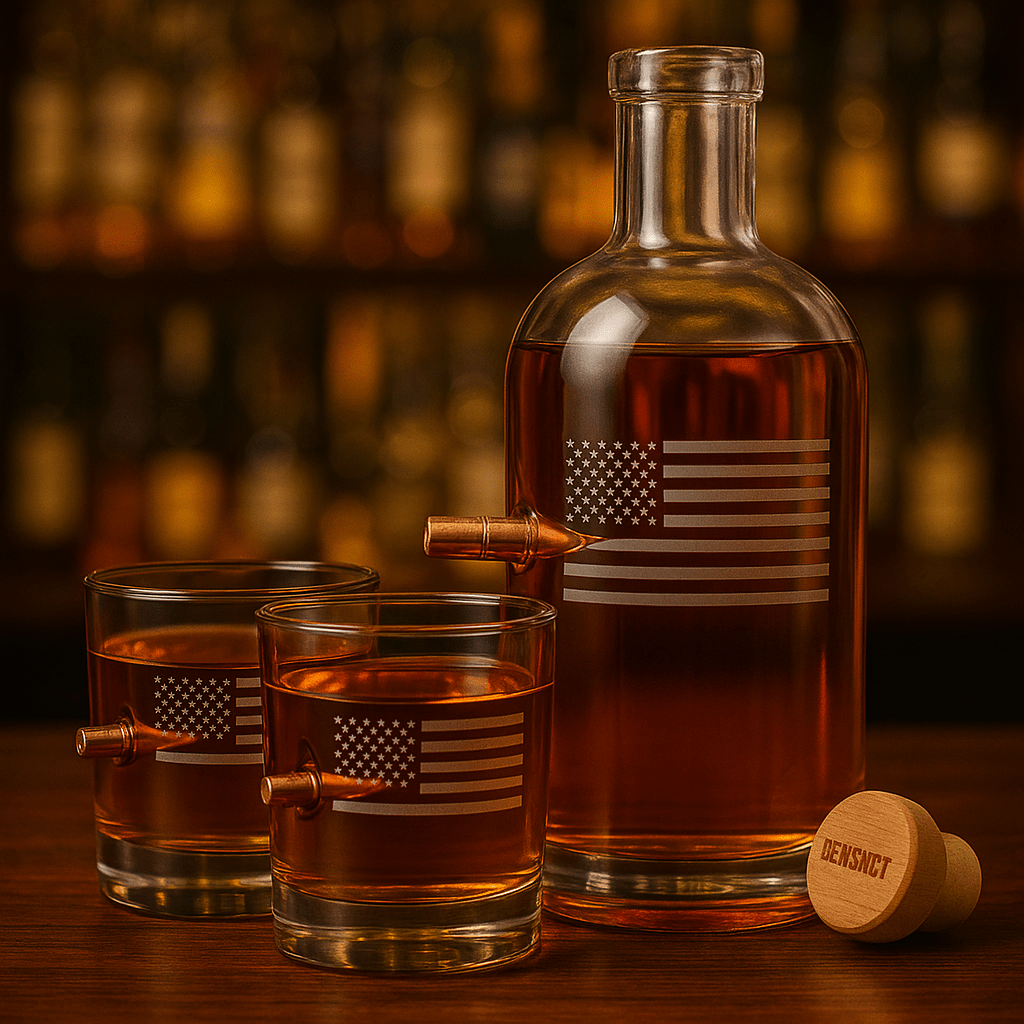 Unique Personalized Freedom’s Toast – U.S. Flag Whiskey Decanter & Rocks Glass Set Customized Gifts for Men by Groovy Guy