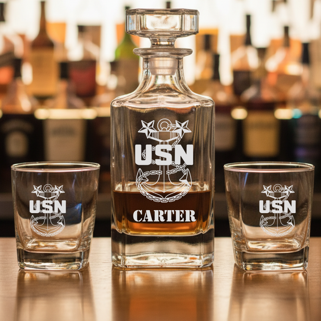 U.S. Navy Fouled Anchor Whiskey Decanter Set
