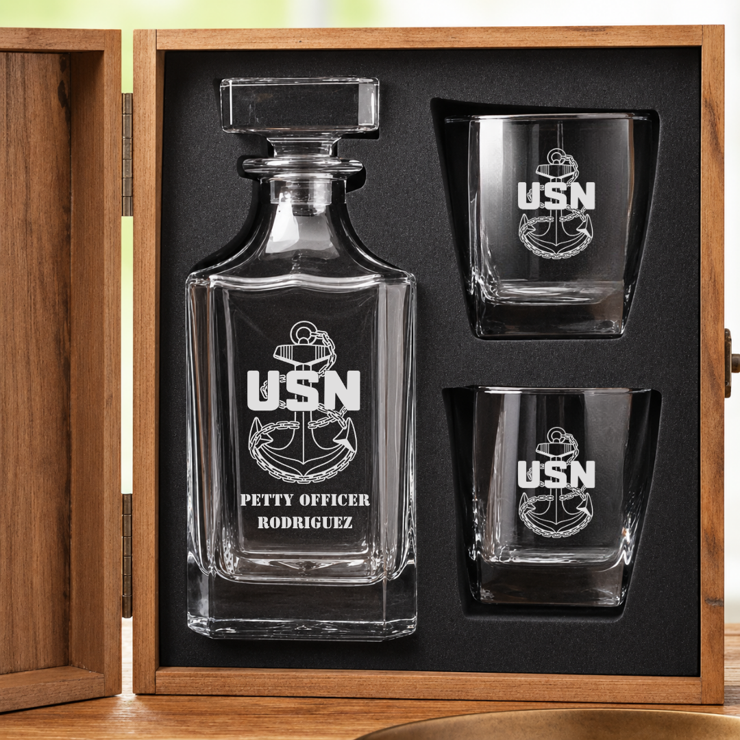 U.S. Navy Fouled Anchor Whiskey Decanter Set