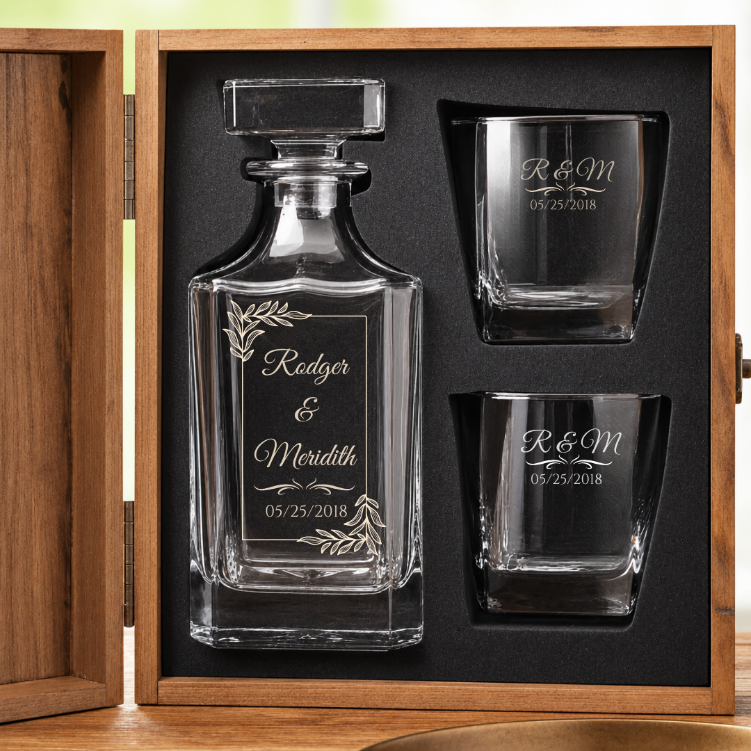 8th Anniversary Gift for Husband - Personalized Whiskey Decanter Set